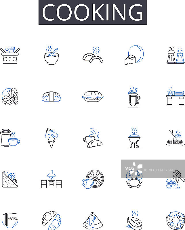 烹饪美食线性图标合集图片素材