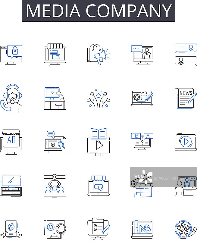 媒体公司线性图标集，广告图片素材