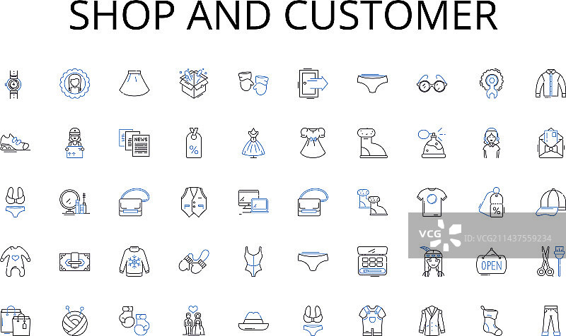 商店和顾客线性涂鸦图标图片素材