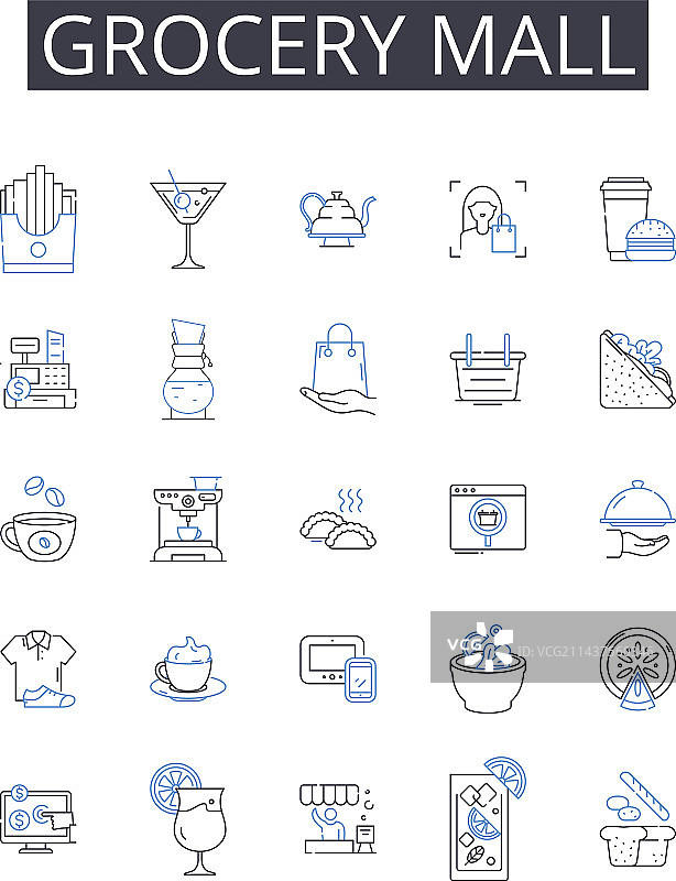 超市生鲜食品商场线性图标合集图片素材
