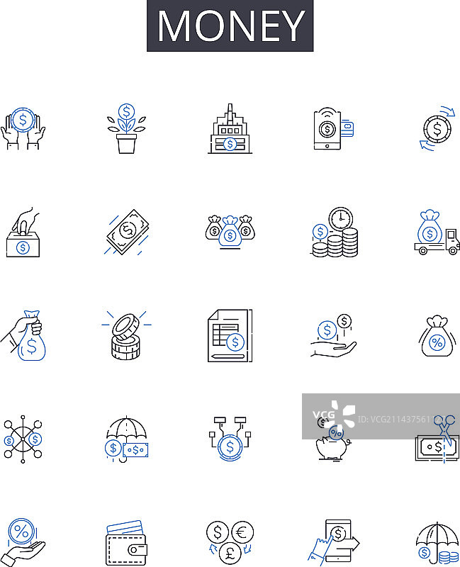 财富货币线条图标合集图片素材