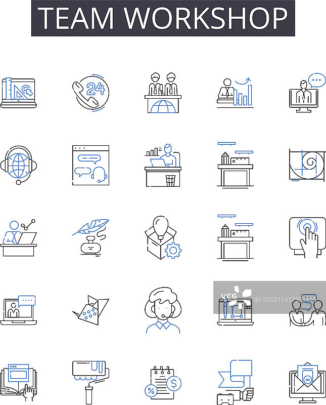 团队研讨会线性图标合集图片素材
