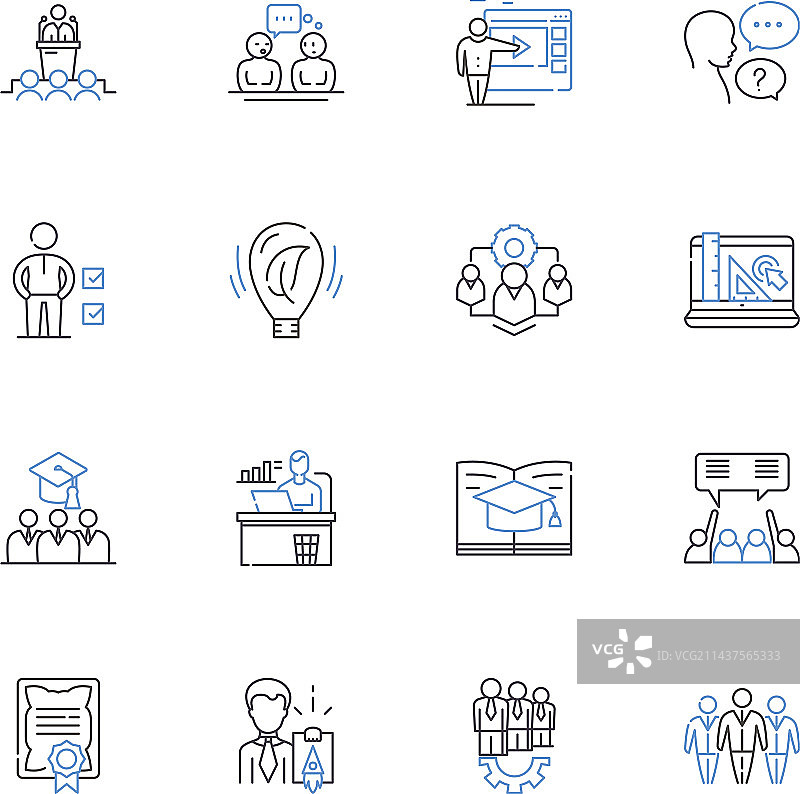 徒步旅行行业线性图标合集图片素材