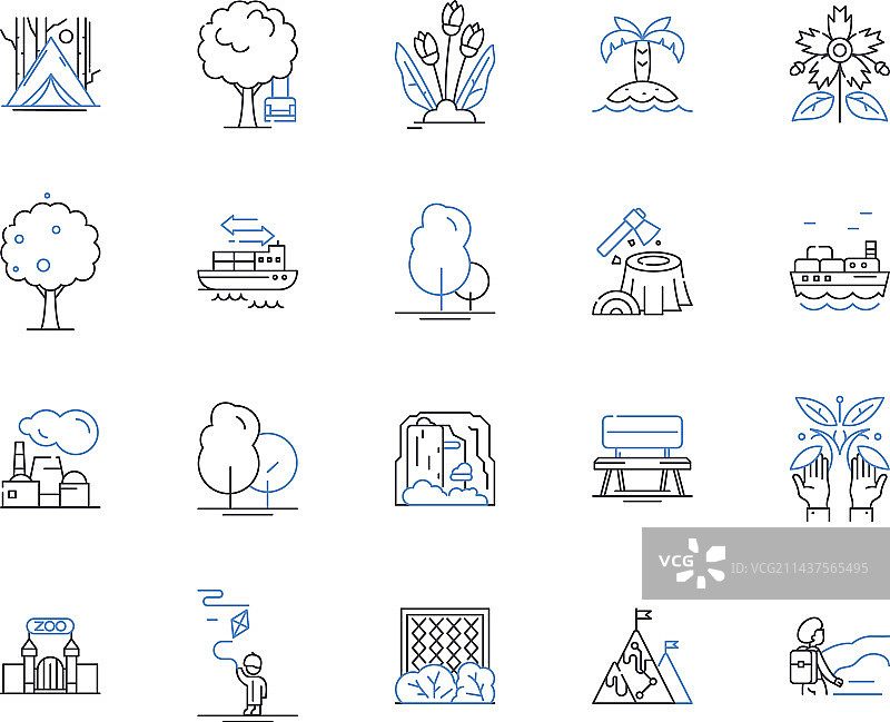 海滨天堂线性图标海滩合集图片素材