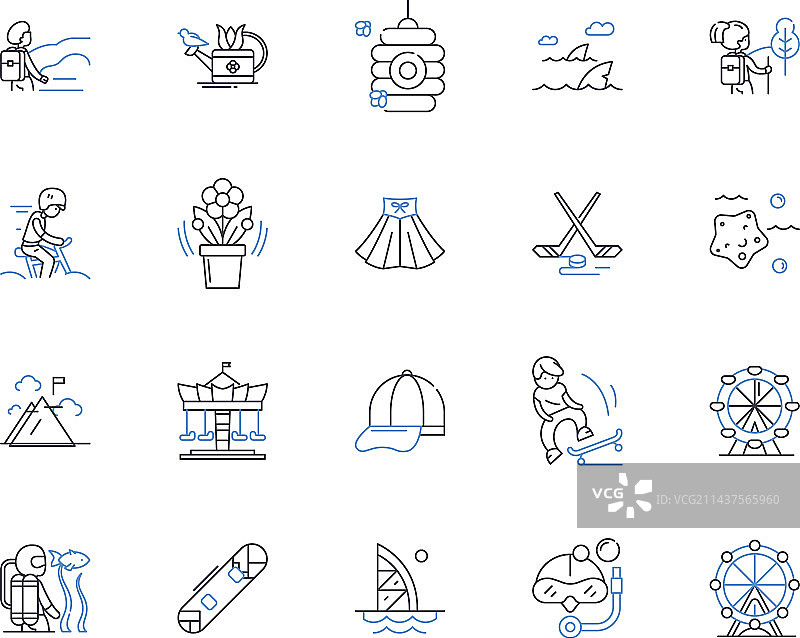 旅游季和健身线性图标合集图片素材