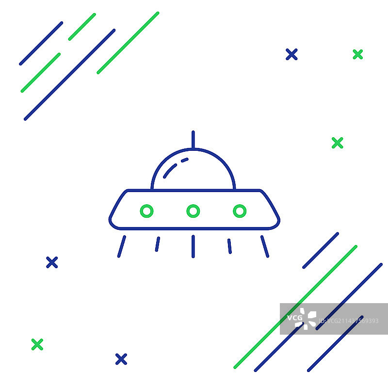 白色背景上隔离的线条不明飞行物宇宙飞船图标图片素材
