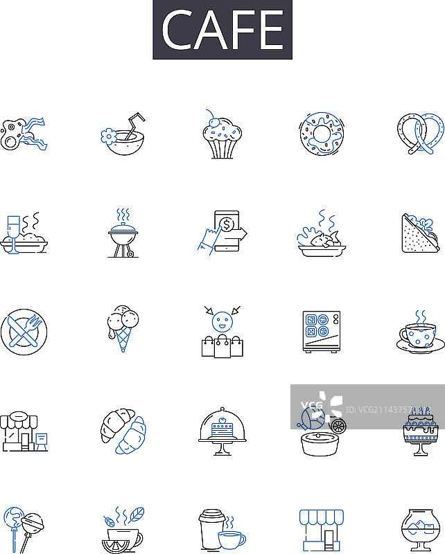 咖啡馆线条图标合集：小酒馆餐厅图片素材