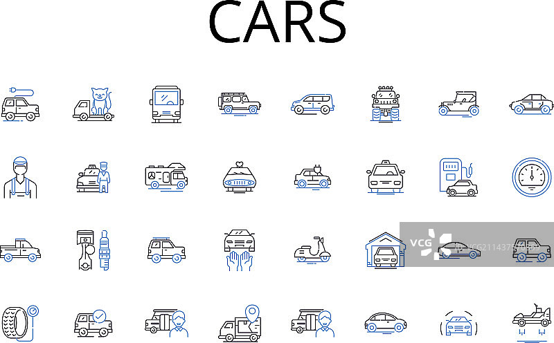 汽车、船只、货车、飞机线条图标合集图片素材