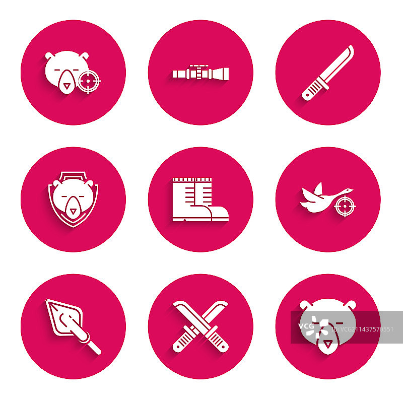 猎人靴子交叉猎刀熊头图片素材