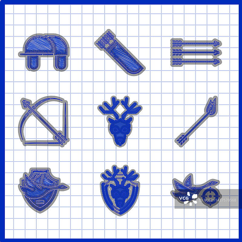 带角鹿头盾牌狩猎鸭图案图片素材