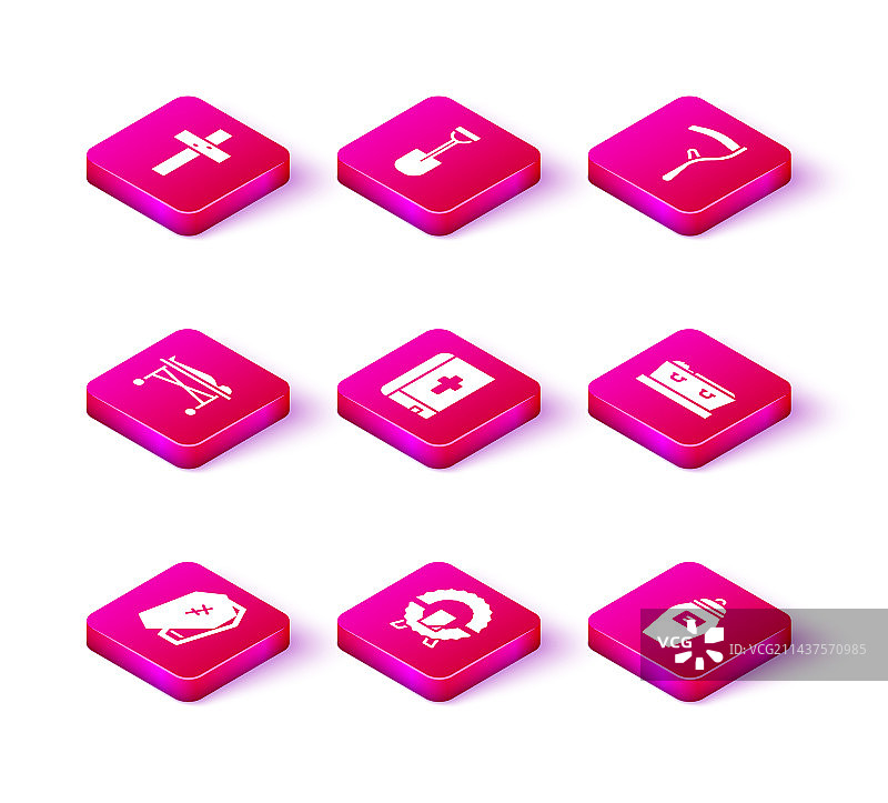 带十字架纪念花圈尸体的棺材图片素材