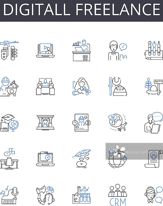 数字自由职业线条图标合集图片素材