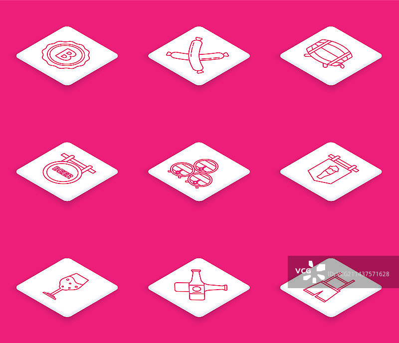 带有啤酒交叉铭文的瓶盖线条组合图片素材