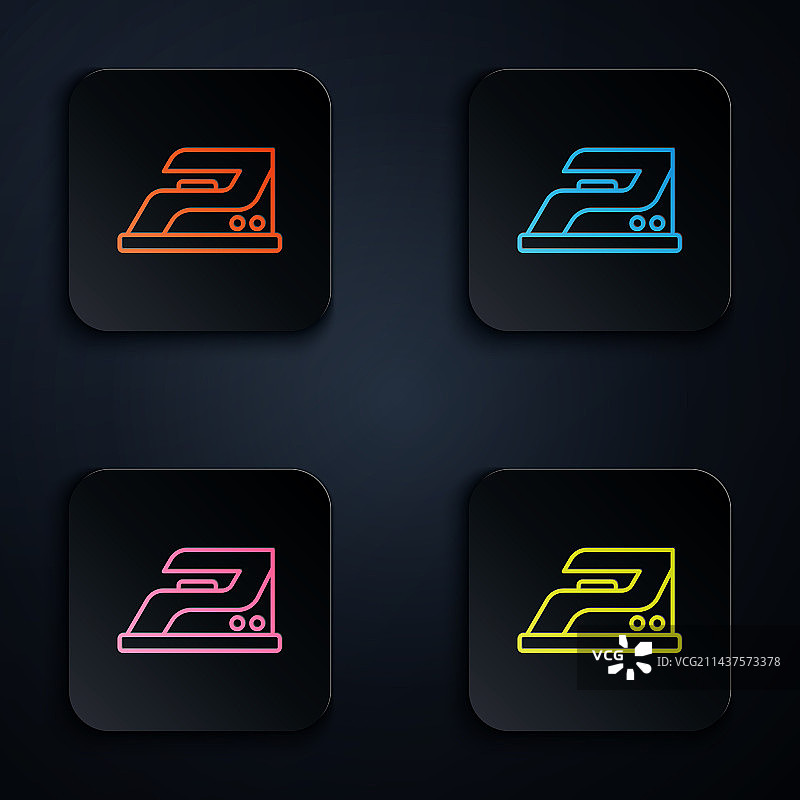 彩色霓虹线条电熨斗图标图片素材