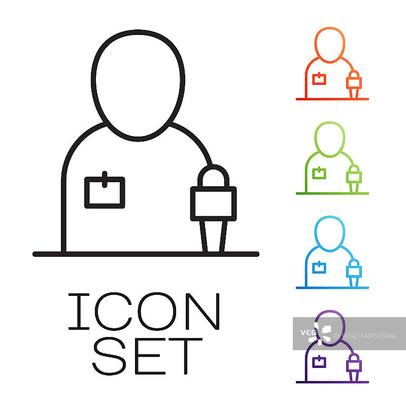 带麦克风的记者黑色线条图标图片素材