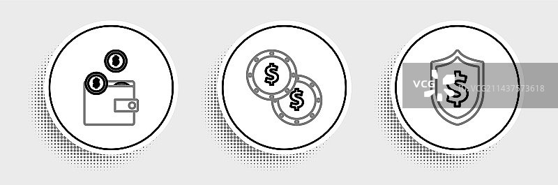 美元符号钱包硬币盾牌线条组合图片素材