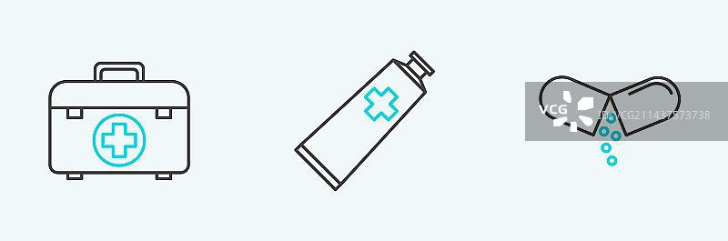药丸或药片急救箱线条图标图片素材