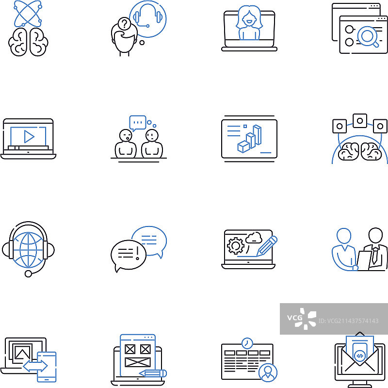 网络培训线性图标集在线学习图片素材