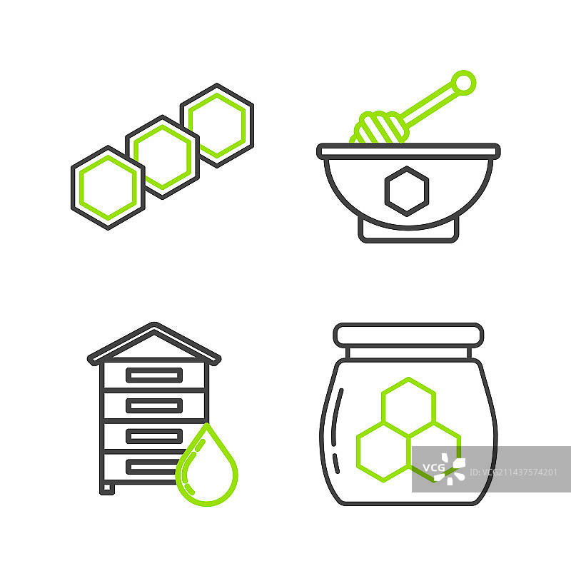 蜜蜂蜂巢蜂蜜勺蜂蜜罐组合图片素材