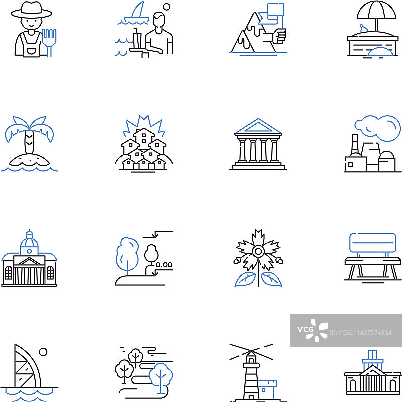 冰川景观线性图标合集图片素材