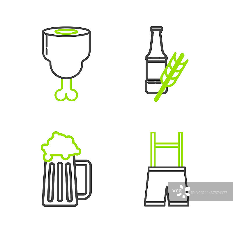 皮短裤木制啤酒杯啤酒瓶图标组合图片素材