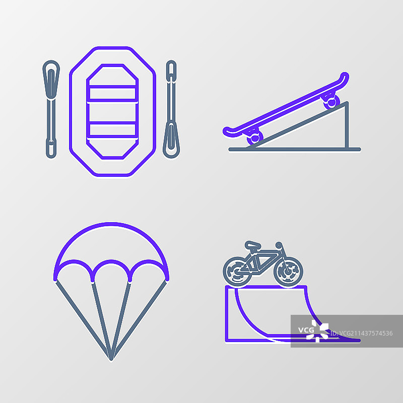 街道坡道自行车降落伞线条元素组合图片素材