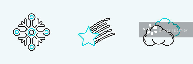 线条云雪花和流星图标图片素材