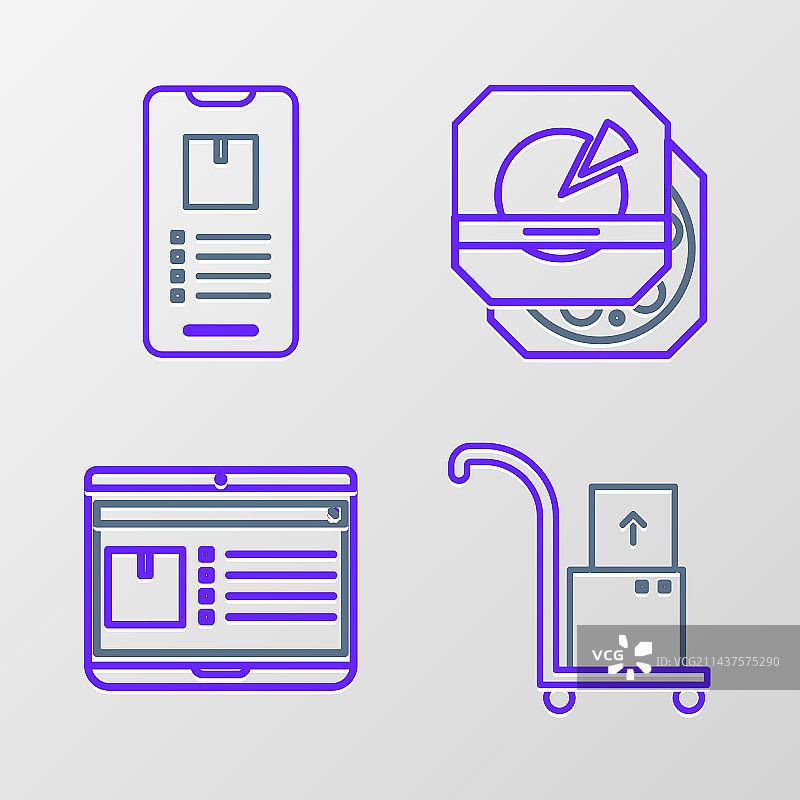 手推车箱子带App的笔记本电脑线条组合图片素材