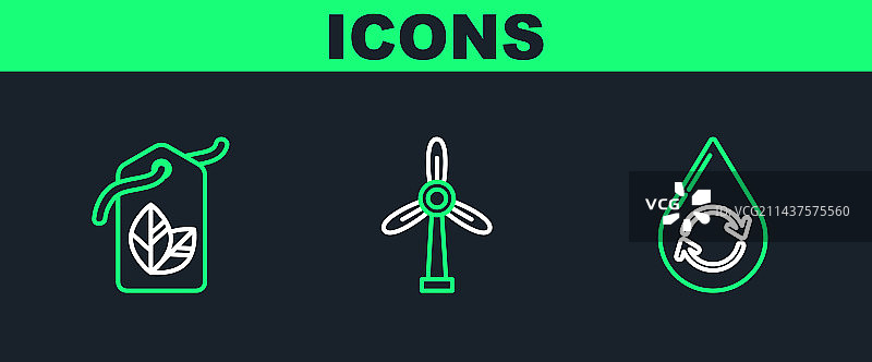 可回收清洁水绿色叶子标签组合线条图片素材