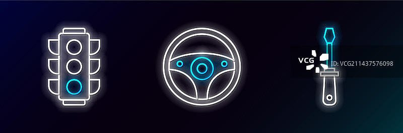 螺丝刀、交通灯和方向盘组合图片素材