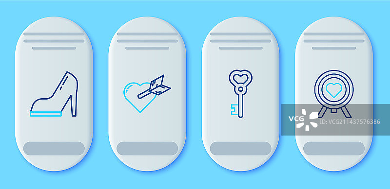 线性图标爱神之箭与心形钥匙图片素材