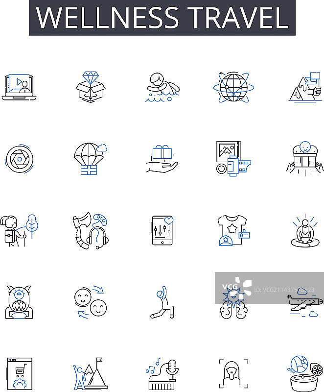 健康旅行线性图标合集，生态旅游图片素材