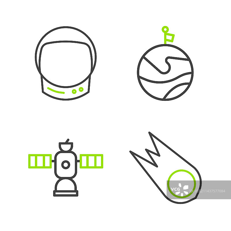 彗星高速坠落、卫星和月亮线条图片素材