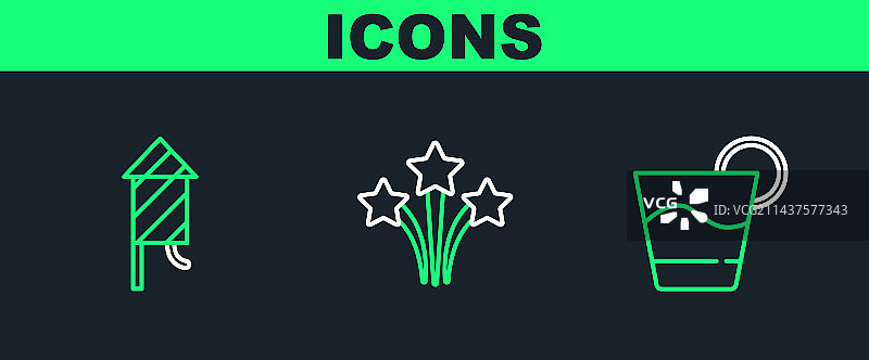 鸡尾酒、烟花火箭图标图片素材