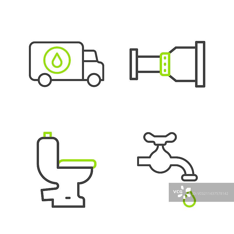 水龙头、马桶和管道适配器线条图片素材