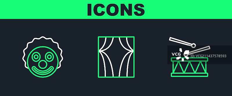 鼓槌、鼓和小丑头图标图片素材