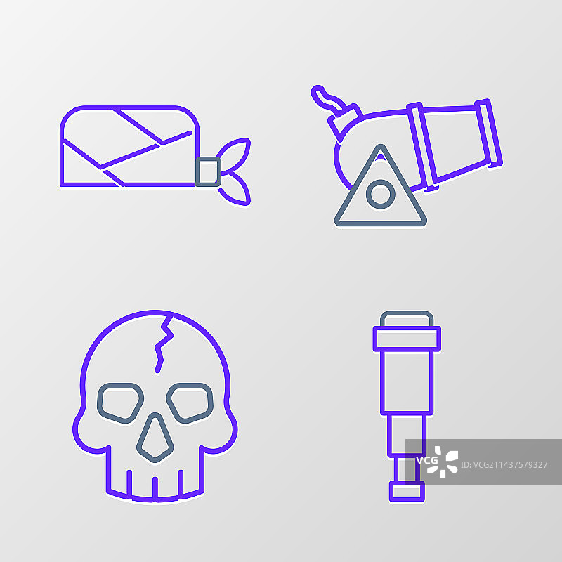 单筒望远镜镜头头骨大炮线条图片素材