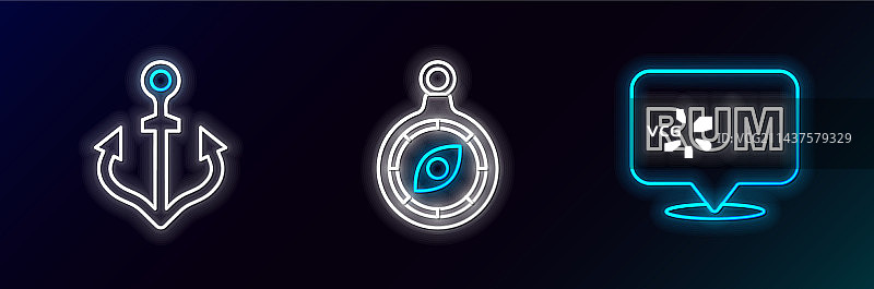 线条酒精饮料、朗姆酒、船锚与指南针图片素材