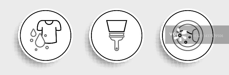 洗衣机、脏T恤和橡胶清洁剂图标图片素材