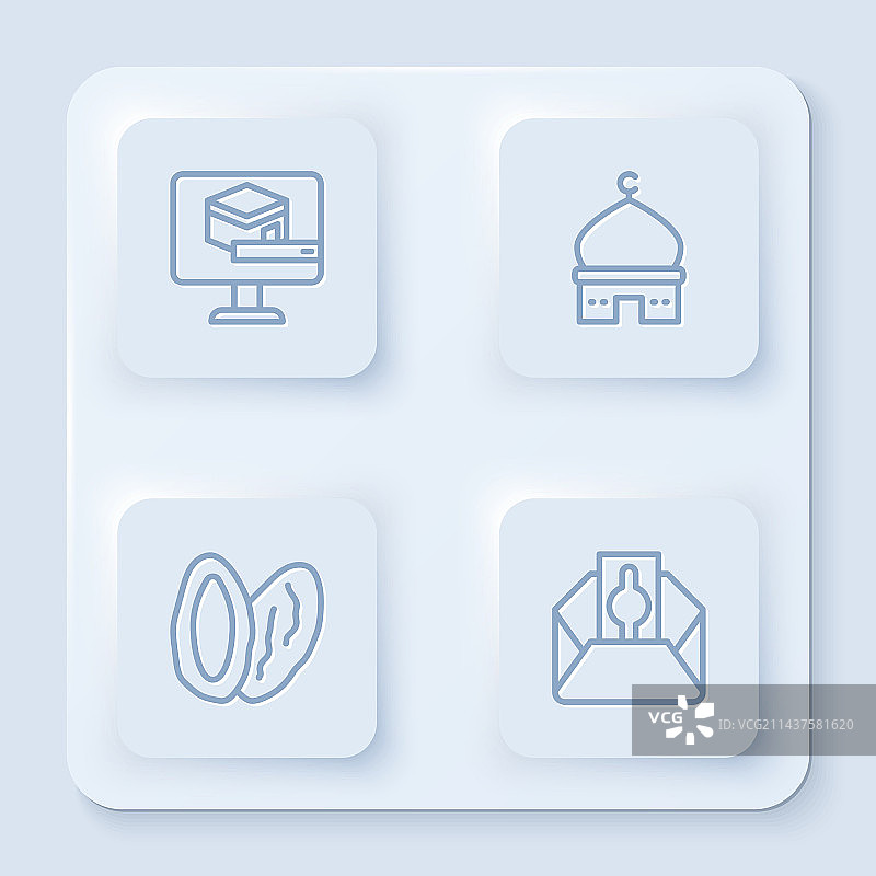 麦加天房清真寺和枣椰果线条组合图片素材