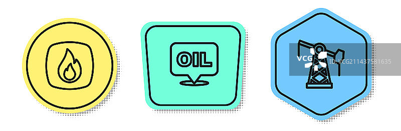 火焰油字与抽油机线性图标图片素材