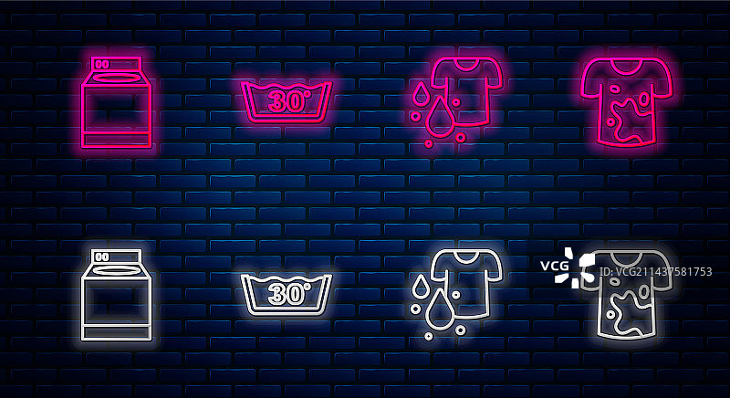 洗衣机与脏T恤温度设置矢量图标图片素材