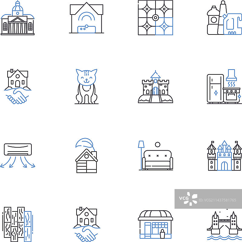 栖木线条图标合集：鸟巢、栖息处、庇护所图片素材