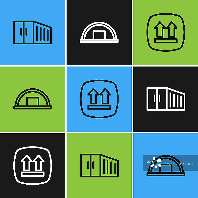 集装箱向上和仓库线性图标图片素材