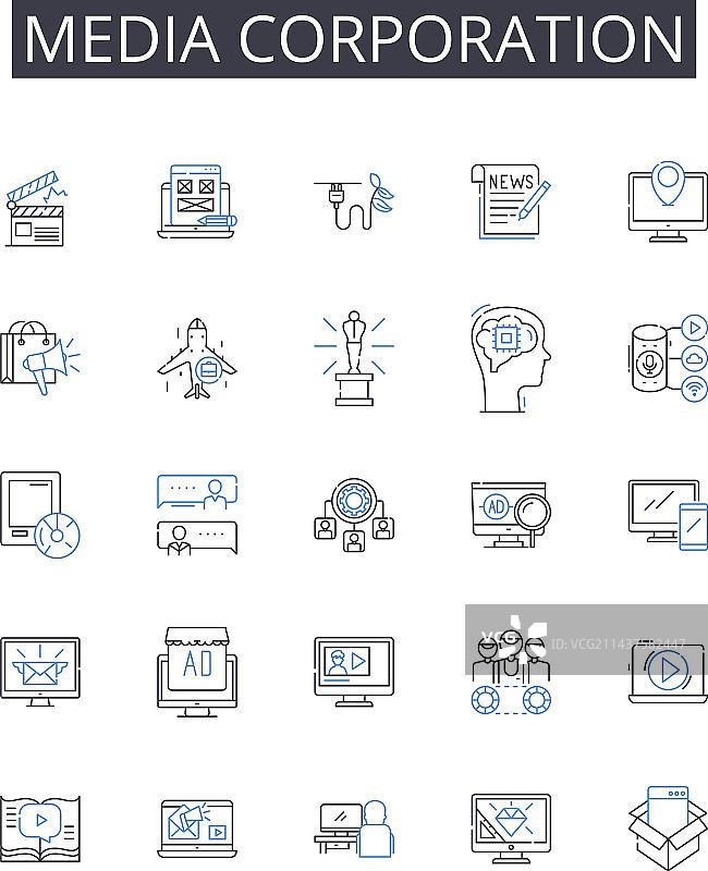 媒体公司线性图标合集图片素材