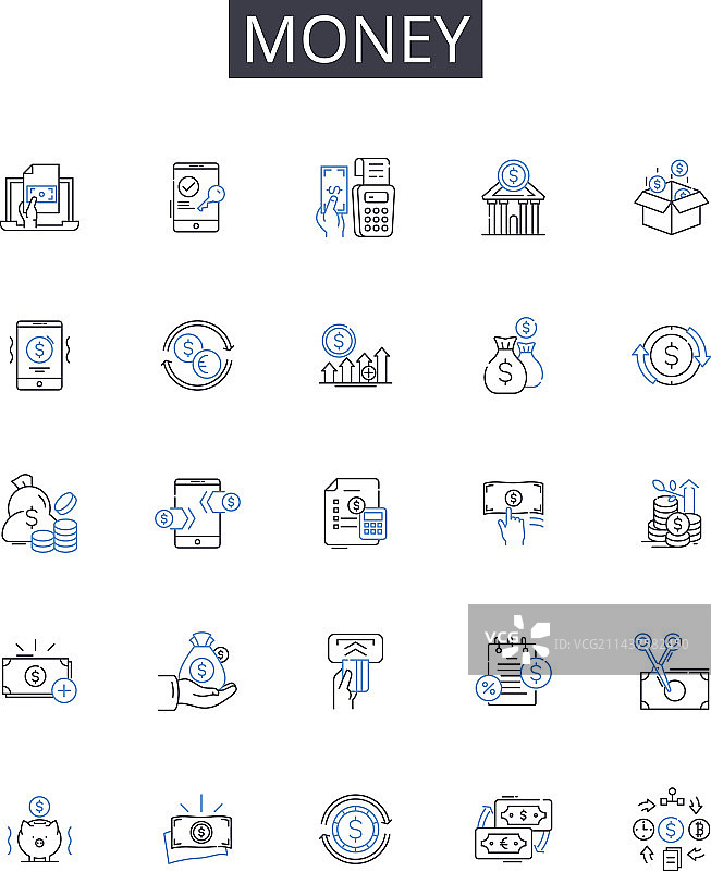 财富货币线条图标合集图片素材