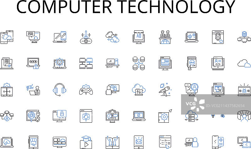 计算机技术线性图标合集图片素材