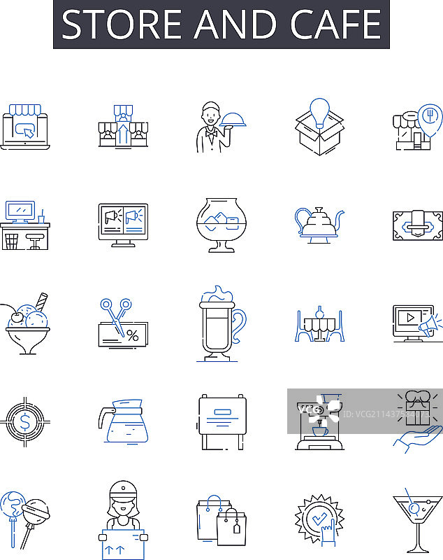 商店和咖啡馆线性图标合集图片素材