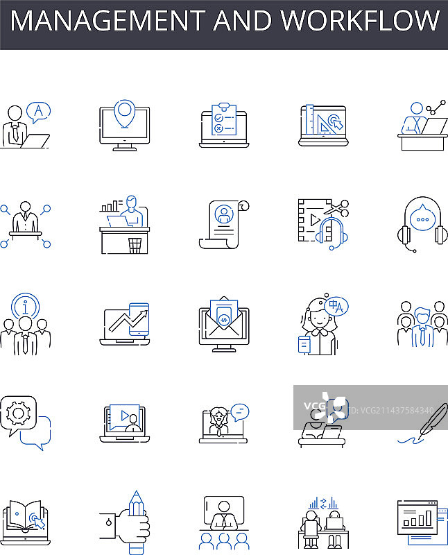 管理和工作流程线性图标合集图片素材