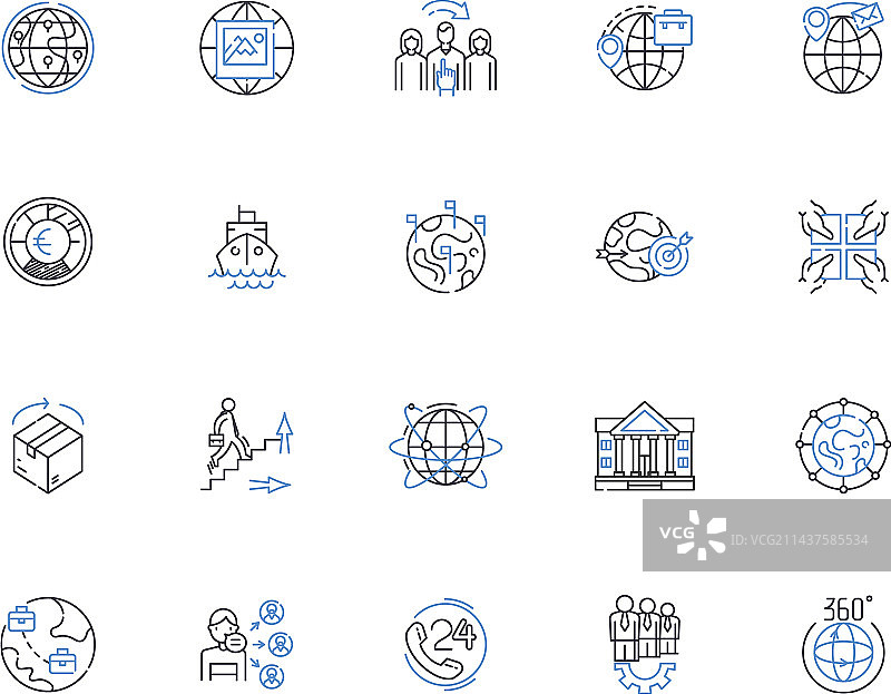 跨国贸易线条图标合集图片素材